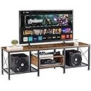 VECELO Industrial TV Stand for 75 Inch Television Cabinet 3-Tier Console with Open Storage Shelves, Entertainment Center Metal Frame for Living Room, Bedroom, 70 Inch, Dark Brown
