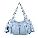 Angelkiss Large Purses and Handbags for Women Washed Faux Leather Crossbody Hobo Satchel Shoulder Handbag Tote Purse, 8901sky Blue
