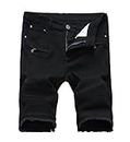 Men's Casual Zipper Biker Jeans Shorts Moto Denim Short Pants,Black,36