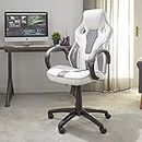 X-Rocker Maverick Gaming Chair, Ergonomic Racing Desk Chair with Armrest, Computer Swivel Chair with Back Support, Adjustable Height, Comfortable Chair with Lumbar Support Curve - WHITE/GREY