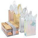 Sparkle and Bash 20-Pack Small Metallic Gift Bags with Handles, 5.5x2.5x7.9-Inch Paper Bags with Foil Coating, White Tissue Paper Sheets, and Tags for Small Business (4 Colors)