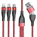 USB A/USB C Multi Charging Cable, Universal 5 in 1 Multiple USB Cable Fast Charging Cord with IP/Type C/Micro USB Port for Cell Phone, Tablets, Samsunng Galaxy, Google Pixel, LG and More -1.2m