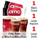 AMC Movie Theaters, 1 Black Ticket, 1 Large Drink, 1 Large Popcorn