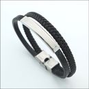Men Leather Bracelet Accessories Blank Clasp Multi Layer Braided Stainless Steel