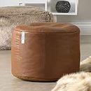 GIGLICK The Lotus Store Faux Leather Bean Bag with Beans Field Ready to Use Round Footstool, Footrest, Pouffe, Tan Large 24cm x 44cm for Livingroom and Bedroom