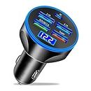 Moioee 5 Port USB Car Charger, 250W Super Fast Charging Cigarette Lighter Adapter with LED Voltage Monitor, 4USB+Type C Multi Port Car Accessories Interior Compatible with Most Smart Phone (Black)