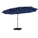 Yaheetech 15 ft Large Patio Umbrella with Solar Lights Double-Sided Outdoor Rectangle Market Umbrellas with 36 LED Lights/Base Included/Crank for Patio Garden Yard Pool, Navy Blue