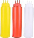 PUTHAK Condiment Squeeze Bottles 3-hole 3 pcs, 800ml Plastic Squeeze Bottles for Sauce Ketchup Mustard Syrup BBQ, Squirt Bottles for Kitchen Arts and Crafts, Food Grade