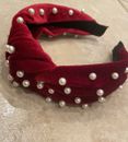 Women's Red Velvet Headband Hairband Pearl Wide Knot Hair Hoop Accessories.