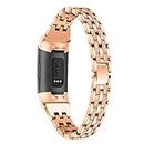 TenCloud Replacement Straps Compatible with Fitbit Charge 4/Charge 4 SE/Charge 3 Strap, Metal Bands Bling Bling Rhinestone Wristbands for Women for Charge 4/Charge 3 Fitness Tracker (Rose gold)