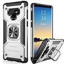 IKAZZ Samsung Note 9 Case,Galaxy Note 9 Cover Dual Layer Soft Flexible TPU and Hard PC Anti-Slip Full-Body Rugged Protective Phone Case with Magnetic Kickstand for Samsung Galaxy Note 9 Silver