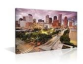 Houston Skyline Canvas Wall Art Downtown Houston Skyline at Dusk Picture Prints on Canvas 1 Piece Wall Paintings Wall Decoration for Living Room Bedroom Bathroom Framed Ready to Hang (12''Wx 18''H)