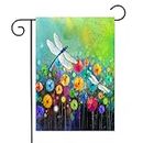 Summer Flowers Garden Flag Dragonfly House Flag Spring Welcome Garden Flags 12 x 18 Double Sided Floral Flags for Patio Lawn Home Outdoor Decor