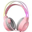 ONITOON Lightweight Gaming Headset, Gradient RGB Lighting, Wired Over-Ear Headphones with Noise Canceling Mic for PC/PS4/PS5/XBOX/Switch, Virtual Surround Sound, Comfortable Auto-Adjustabe Headband