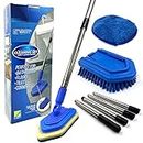 Bathroom Tile Cleaner Shower Cleaning Brush, Multi-section Long Handled Scrubbing Brush with Replaceable Stiff Bristle Tub and Tile Scrubber, Shower Cleaner Sponge Scourer, and Microfibre Pad