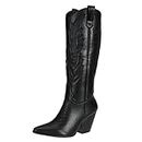 SheSole Women's Cowgirl Cowboy Boots Knee High Pointed Toe Country Western Shoes Black US 11