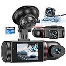 Kussla Dash Cam Front and Rear Inside 3 Channel Dashcam for Cars 1080P with 64GB Card Adjustable Lens 3 Ways Triple Camera with Night Vision, G-sensor, Loop Recording, Parking Monitor