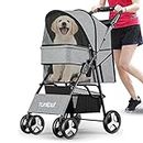 Pet Strollers for Cats and Dogs - 4 Wheels Wonfuss Pet Gear Travel Carriage Pushchair for Medium Small Dog Cat with Mesh Window, One-Click Fold, Safety Belt, Storage Basket, Cup Holder