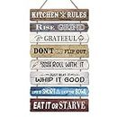 KAIRNE Kitchen Rules Wooden Hanging Sign for Home Kitchen Decor,Rustic Wood Funny Kitchen Quotes Rise Grind Wall Decor Plaque,Eat it or Starve Decoration for Dining Room Wall Art