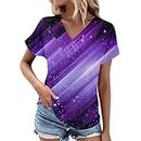 JRUUOJCIT My-Account Login,V Neck Blouses for Women Women's V Neck Abstract Geometric Print Short Sleeve Shirt Spring (Purple-A, XXXL)