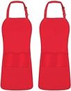 Utopia Kitchen - Pack of 2 Adjustable Bib Aprons with 3 Pockets - Commercial Apron for Restaurant, Home and Kitchen - Adjustable Neck Strap - Extra Long Tie Straps (Rojo)