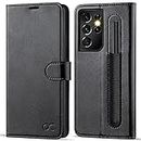 OCASE Samsung Galaxy S21 Ultra Case,PU Leather Flip Samsung S21 Ultra Retro Wallet 5G Case with S Pen Holder Shockproof Phone Cover Compatible for Samsung Galaxy S21 Ultra 6.8 Inch-Black