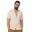 Campus Sutra Men's Pale Yellow Micro Creased Shirt for Casual Wear | Spread Collar | Short Sleeve | Button Closure | Shirt Crafted with Comfort Fit for Everyday Wear