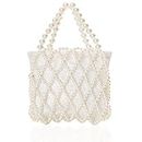 BABEYOND Women Pearl Clutch Purse - Bucket Beaded Bridal Evening Bag Formal Reticulated Bag with Inner Bag for Party Wedding, Off-white