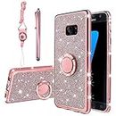 KuDiNi for Samsung Galaxy S7 Edge Case, Galaxy S7 Edge Phone Case for Women Glitter Crystal Soft Clear TPU Luxury Bling Cute Protective Cover with Kickstand Strap for S7 Edge Case (Glitter Rose)