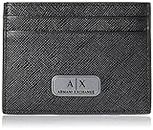 A|X ARMANI EXCHANGE mens Plate Logo Saffiano Leather Card Holder, Black, Small US