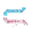 Decofy Bride to Be Pink Sash & Groom to Be Blue Sash Combo With 2 Safety Pins | Bride & Grooom Sash For BRIDE TO BE GROOM TO BE