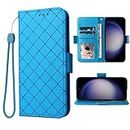 Furiet Wallet Case for Samsung Galaxy S23 FE 5G with Wrist Strap Grid Leather Flip Card Holder Stand Purse Slot TPU Full Body Shockproof Cell Accessories Slim Phone Cover for S 23 EF S23FE 23S Blue