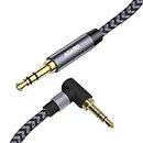 AGARO 3.5mm Audio Cable Stereo Aux 90 Degree Right Angle Aux Cable 24K Gold Plated Male to Male Hi-Fi Sound for Car, Home Stereos, Speakers & More 1M/ 100CM/ 3.2 Ft, Silver & Black, (33664)