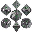 SIQUK 7 Pcs Metal DND Dice Set D4 D6 D8 D10(0-9) D10(00-90) D12 D20 Polyhedral Dice Shiny Black Body and Dark Green Numbers Zinc Alloy Dice with Metal Case