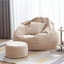 Swiner 4XL Bean Bag with Footrest and Cushion for Adults, Kids & Teen with Filled Beans Ultra Soft Leatherette Bean Bag Chair for Comfortable and Cozy Seating (XXXXL, Beige)
