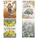 4Pcs Seasonal Welcome Gnome Garden Flag Set Hello Spring Summer Fall Winter Gnome Burlap Yard Flags Double Sided House Flag Decorations for Home Outdoor Lawn 12.5×18 In