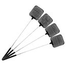 Telescopic Fly Swatter 4 PCS Plastic Fly Swatters with Stainless Steel Handle for Indoor Outdoor, Extendable Flyswatter (Black)