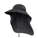 Wmcaps Outdoor Sun Hat for Men Women with 50+UPF Protection Safari Cap Wide Brim Fishing Hat with Neck Flap (Grey)
