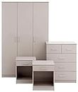 GFW Panama Bedroom Sets With Wardrobe, Chest Of Drawers & Bedside Tables, Modern Wooden Matching Bedroom Furniture Storage Set, Light Grey, 4 Piece Set