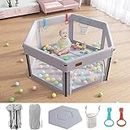 EAQ Baby Playpen, Large Baby Playard,Indoor & Outdoor Kids Activity Center with Anti-Slip Base, Sturdy Safety Play Yard with Super Soft Breathable Mesh, Kid's Fence for Infants Toddlers (Grey-Hexagon, 49''*49'')