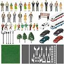 64 Pcs Railway Scenery Model Trains Architectural 1: 50 1: 87 Scale Painted Figures Include Miniature People Mini Cars Model Trees Lamps Bench Lawn Train Accessories for Micro Scene DIY(Train)