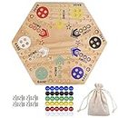 Marble Board Game Original Wahoo Board Game Double Side Painted 24 Inch Wooden Fast Track Board Game for 6 and 4 Player, Game Board with 6 Colors 36 Marbles, 8 Dice for Family Friends and Kids