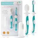Cherish Baby Care Baby Toothbrush 0-2 Years - Safety-Tested & BPA-Free 3-Pack (Finger Toothbrush Baby, Silicone Toothbrush Baby, and Toddler Toothbrush) - Baby's First Toothbrush Kit (Teal)
