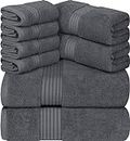 Utopia Towels - 8 Piece Premium Towel Set, 2 Bath Towels, 2 Hand Towels and 4 Washcloths -100% Ring Spun Cotton - Machine Washable, Super Soft and Highly Absorbent (Grey)