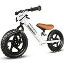 KRIDDO Toddler Balance Bike for Age 18 Months to 5 Years Old, 12 Inch Push Bicycle with Customize Plate, White