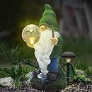 The Enchanted Garden Statue de nain de jardin en résine pour extérieur à LED à énergie solaire pour terrasse, pelouse, cour