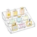 HIIMIEI Perfume Organizer, 10” Perfume Stand, 3 Tier Perfume Display, Clear Acrylic Riser Shelf for Perfume, Cupcake, Gemstones, Curio, Anime Figurines, Skin Care Products (1 PACK)