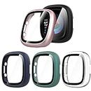 Hianjoo (5 Pack) Case Compatible with Fitbit Versa 4 /Sense 2, Built-in Thin HD Tempered Glass Screen Protector Overall Cover Replacement for Fitbit Sense 2 /Versa 4