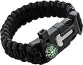 TrekEaze Survival Paracord Bracelet - Black Emergency Whistle Hiking Compass Camping Fire Starter Kit Tactical Bracelet (Black)
