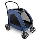 IREENUO Dog Stroller, 4 Wheels Pet Jogger Wagon Foldable Cart, Adjustable Handle, Zipper Entry, Skylight Window Stroller Suitable for Variety Roads with Back Pocket for Medium Large Dog Traveling Blue